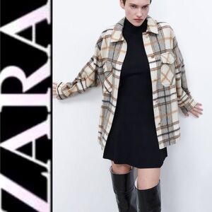 Zara Women Plaid Flannel Wool Blend Button Jacket Brown Multicolor Chec Shirt
